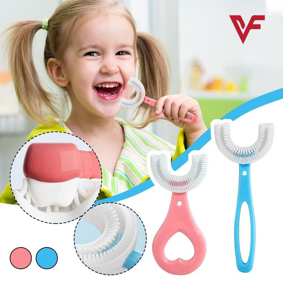 Kids U-Shaped Toothbrush – Soft Silicone 360° Oral Cleaning Brush for Toddlers Age 2–6