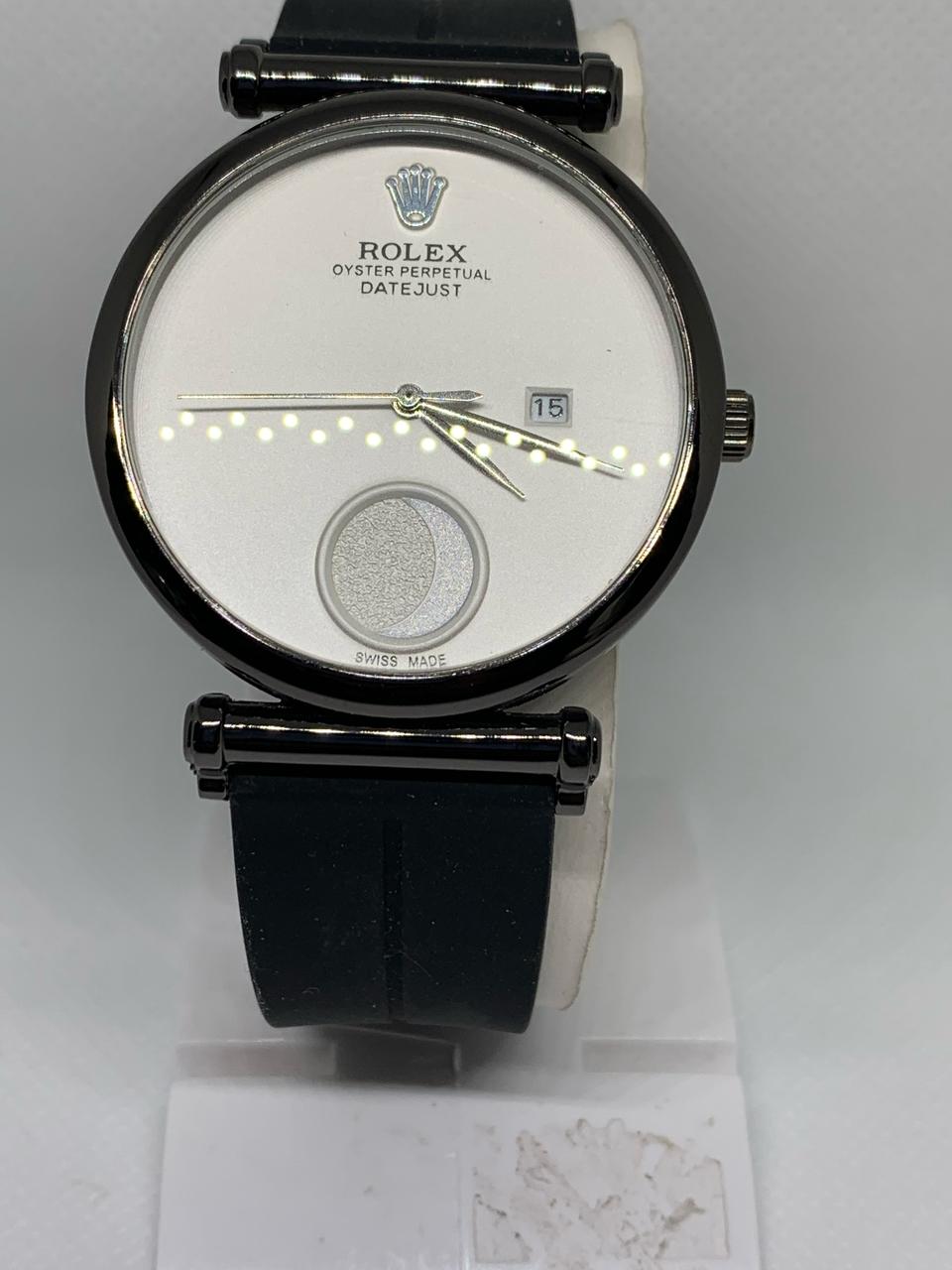 ROLEX 9070  OYSTER PERPETUAL DATE JUST Stainless Steel Water Resistant Black Rubber Band Wrist Watch with Functional Date