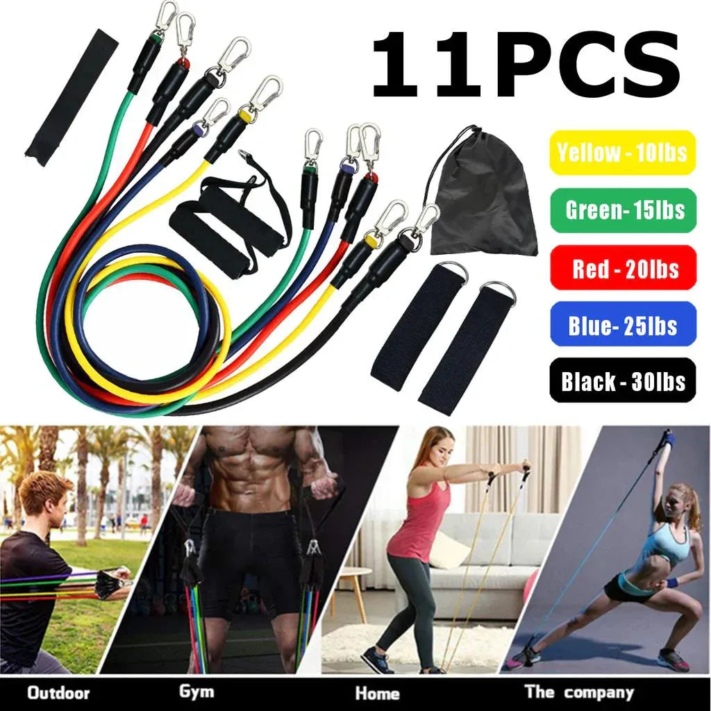 11Pcs Resistance Bands Set – Yoga Pilates Fitness Training Kit for Abs, Body Building & Home Workout
