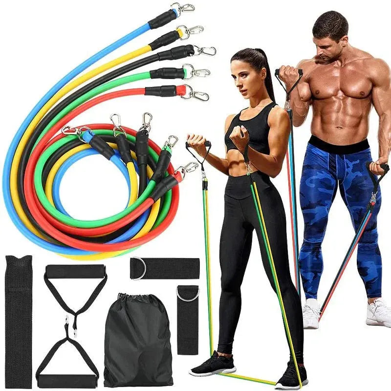 11Pcs Resistance Bands Set – Yoga Pilates Fitness Training Kit for Abs, Body Building & Home Workout