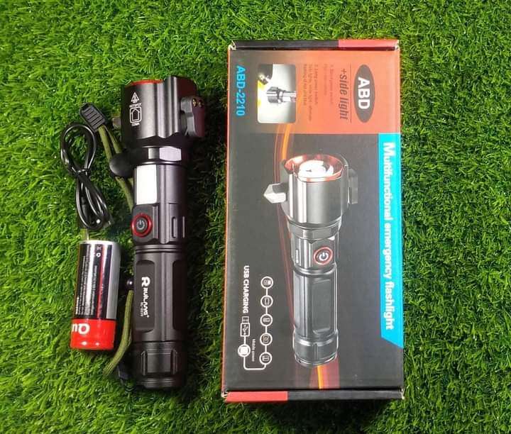 Rechargeable Multi Functional Emergency ABD 2210 Torch Imported 6-in-1 Flashlight & Power Bank - 2KM Range