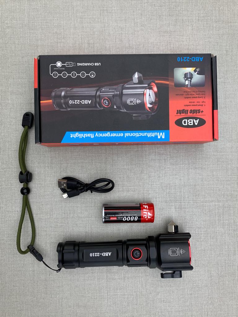 Rechargeable Multi Functional Emergency ABD 2210 Torch Imported 6-in-1 Flashlight & Power Bank - 2KM Range