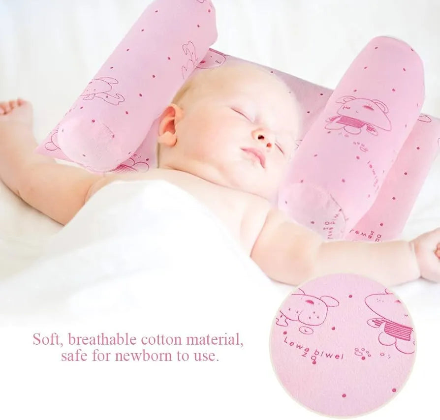 Memory Foam Infant Pillow – Flat Head Prevention, Anti-Roll Newborn Sleeping Cushion with Neck & Spine Support (Random Color)