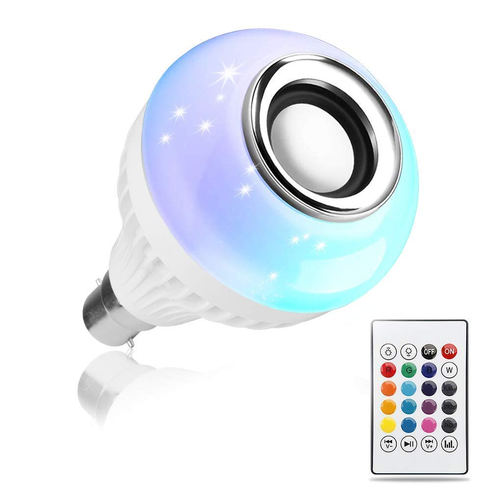Bluetooth Speaker Bulb Smart LED RGB + Remote Control Wireless   Music Multi Color Dimmable Light  12W