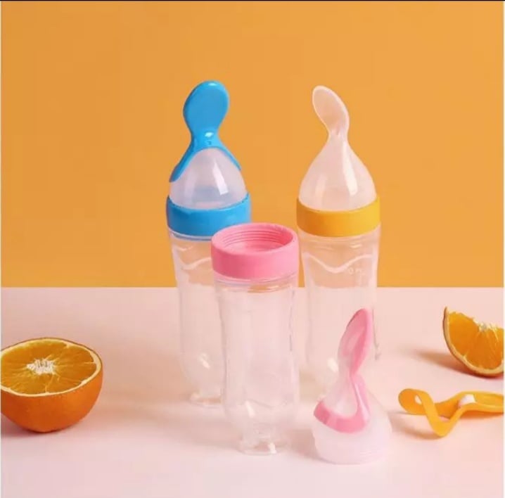 Baby Silicone Spoon Feeder Bottle – 90ml Soft Squeeze Feeding Bottle for Infants & Toddlers (Food & Cereal Dispenser)