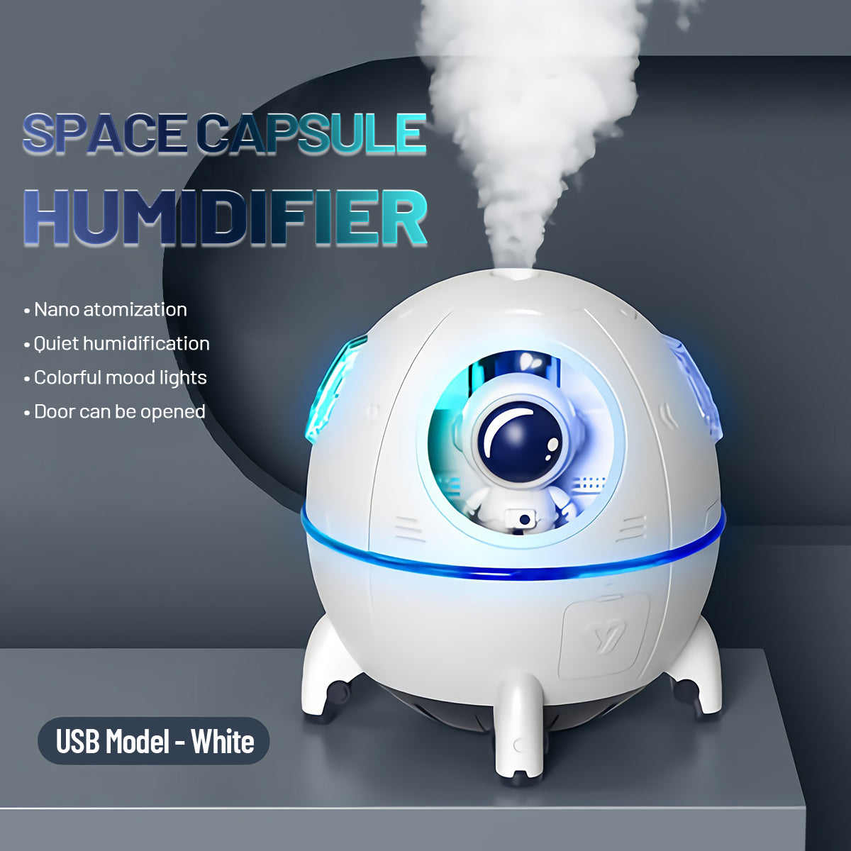 Astronaut Space Capsule Air Humidifier, Ultrasonic Cool Mist Aromatherapy Water Diffuser, Portable Mini Humidifier