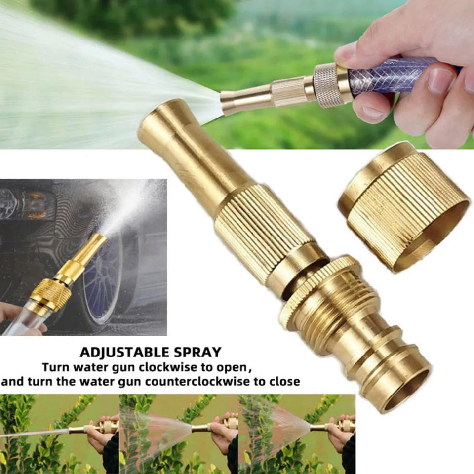 High Pressure Brass Garden Spray Nozzle – 4 Mode Adjustable Hose Nozzle for Watering & Cleaning