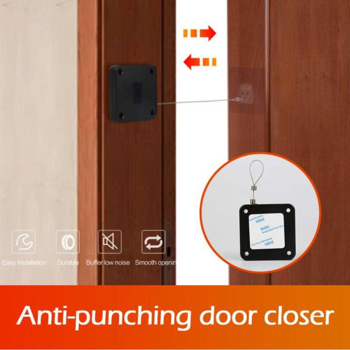 Automatic Door Closer Punch-Free – 800g Pull, 1.2m Wire Rope, Easy Install Sensor Door Closer for Home & Office (Black)