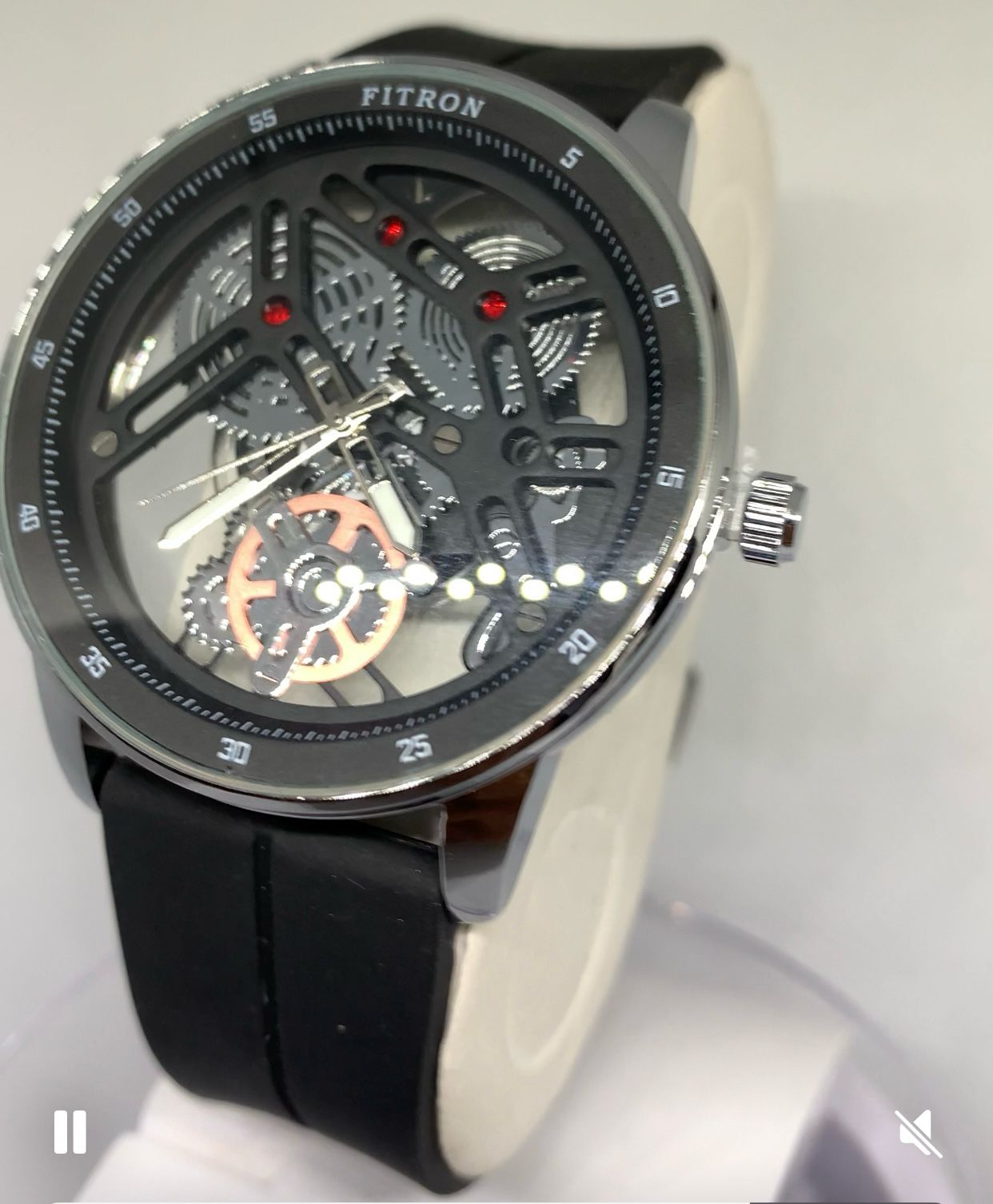 FITRON Transparent Glass Wrist Watch with Black and Blue Rubber Band