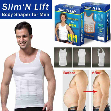 Slim N Lift Men’s Slimming Vest – Body Shaper for Tummy Control & Slim Fit White