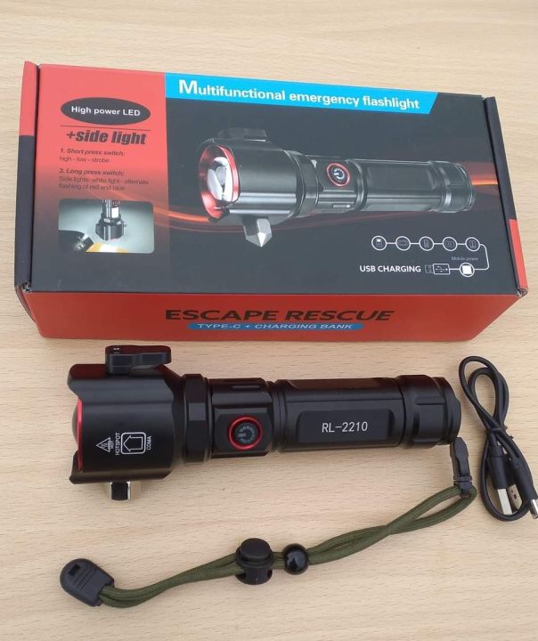 Rechargeable Multi Functional Emergency ABD 2210 Torch Imported 6-in-1 Flashlight & Power Bank - 2KM Range