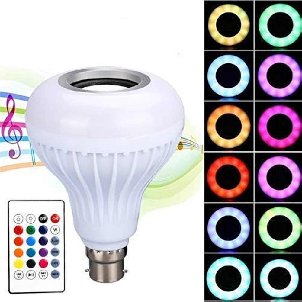 Bluetooth Speaker Bulb Smart LED RGB + Remote Control Wireless   Music Multi Color Dimmable Light  12W