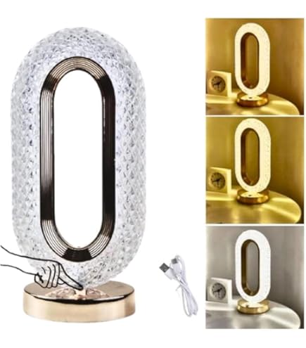 Oval Shape LED Crystal USB Chargeable Table Lamp