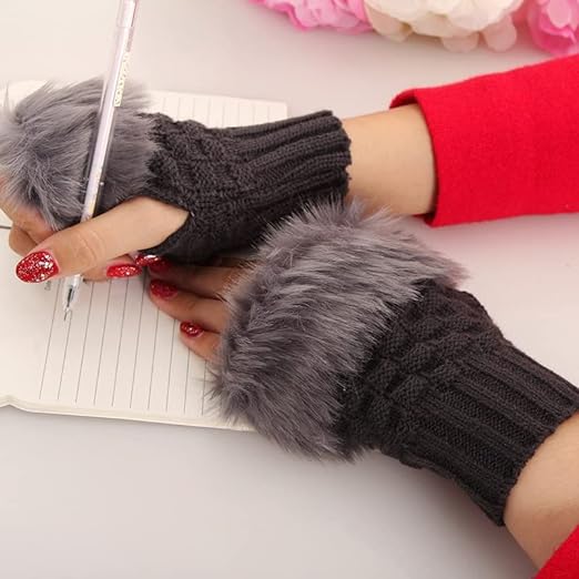 Women Winter Fingerless Cat Paw Gloves – Warm Soft Plush Mittens for Cycling, Camping & Running