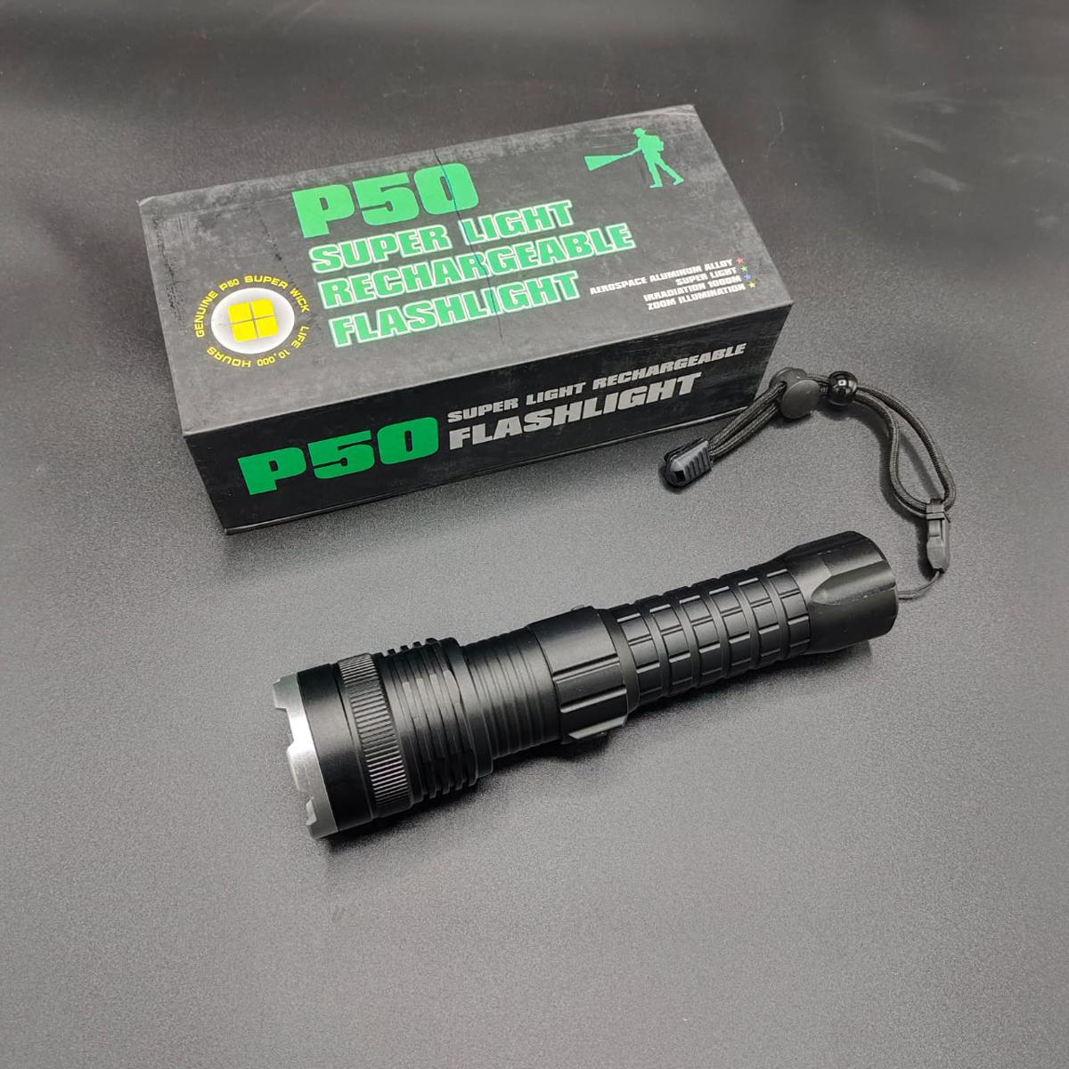 P50 – Super Light Rechargeable Flashlight Aluminum Body with Zoom Function 1000M Range & Three Modes