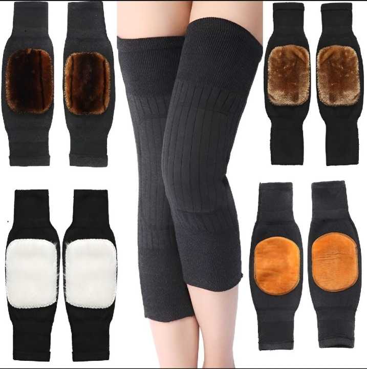 1 Pair Woolen Blend Thermal Knee Warmers – Breathable, Elastic Knee Sleeves for Winter Pain Relief & Warmth