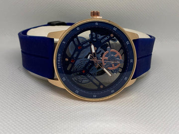 FITRON Transparent Glass Wrist Watch with Black and Blue Rubber Band