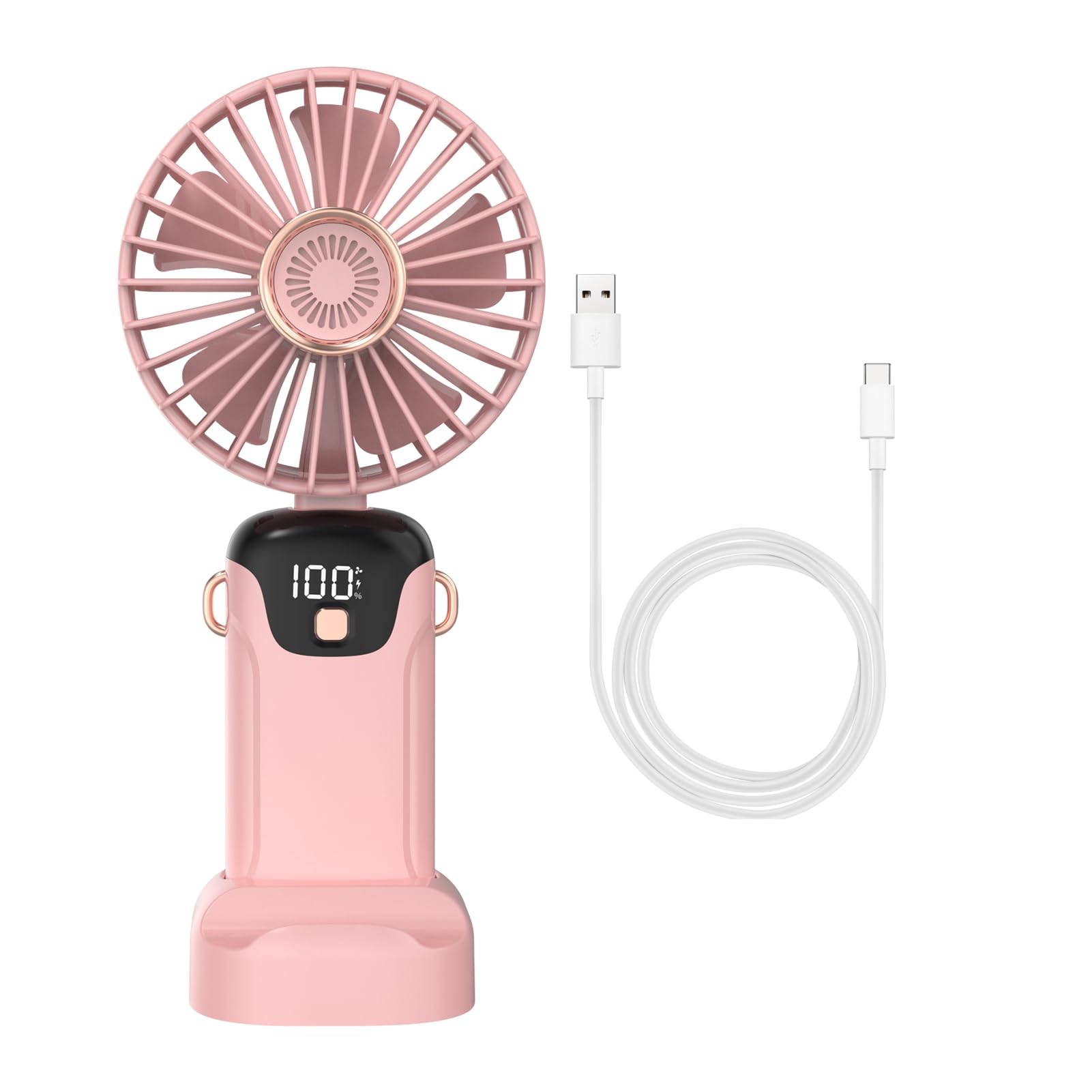 Portable & Foldable  USB Rechargeable   5 Modes   Electric Fan With Smart Led Digital Display &  Mobile Holder Stand
