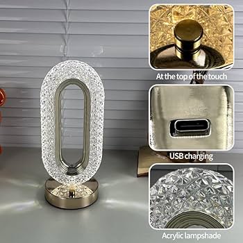 Oval Shape LED Crystal USB Chargeable Table Lamp