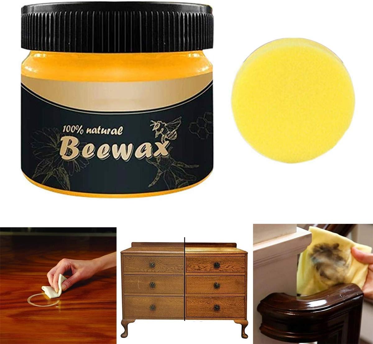Beeswax Furniture Polish – Natural Wood Seasoning Wax & Traditional Cleaner for Furniture Care (85g)