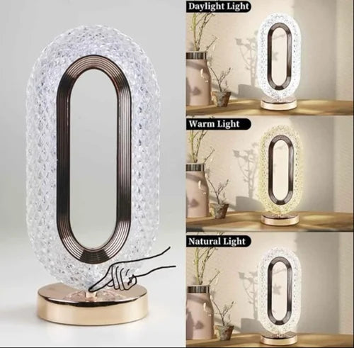 Oval Shape LED Crystal USB Chargeable Table Lamp