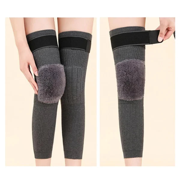 2 PCS Non-Slip Cashmere Wool Knee Pads Brace – Adjustable Leg Warmers with Strap for Men & Women