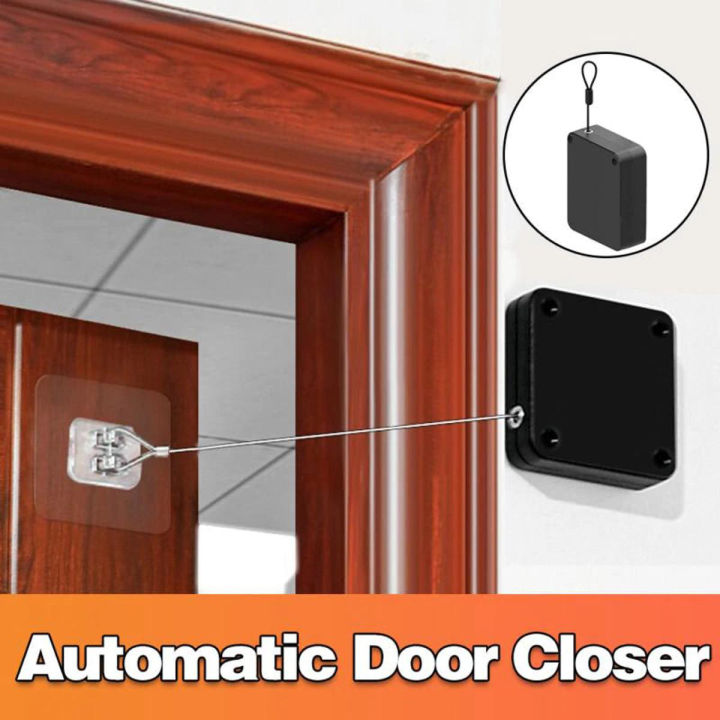 Automatic Door Closer Punch-Free – 800g Pull, 1.2m Wire Rope, Easy Install Sensor Door Closer for Home & Office (Black)