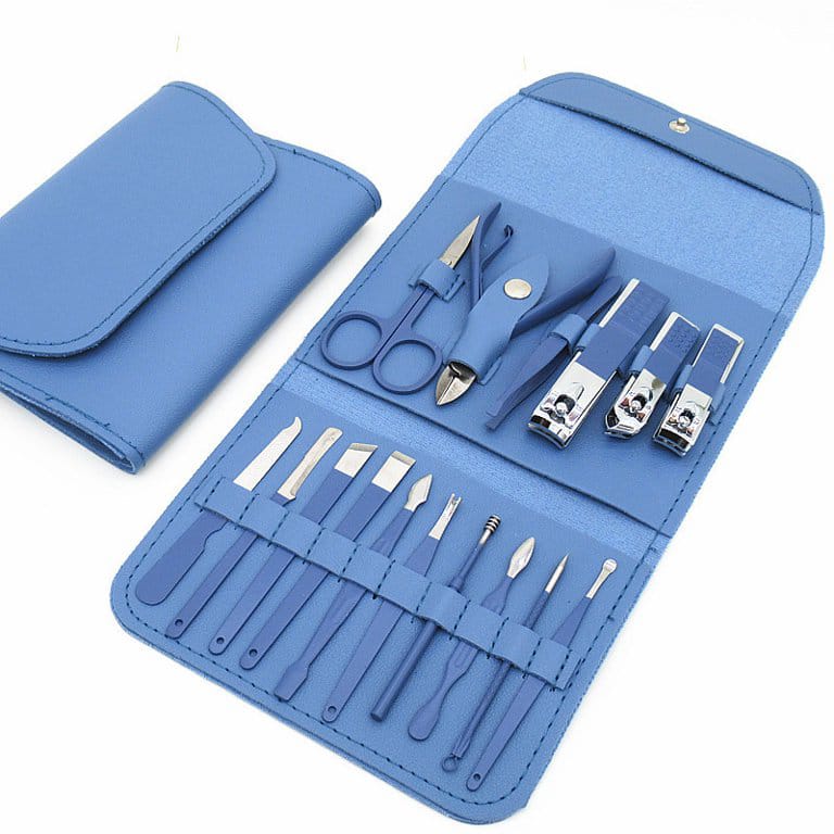 16 PCS Manicure Pedicure Set | Stainless Steel Nail Cutter Grooming Kit with Leather Travel Case for Men & Women