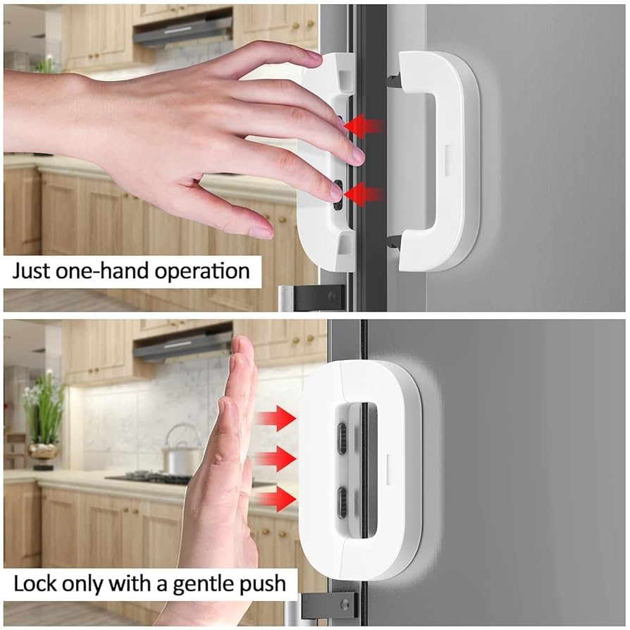 High Quality Refrigerator Door Lock – Child Safety & Baby Proof Fridge Lock – Strong Adhesive Keyless Design