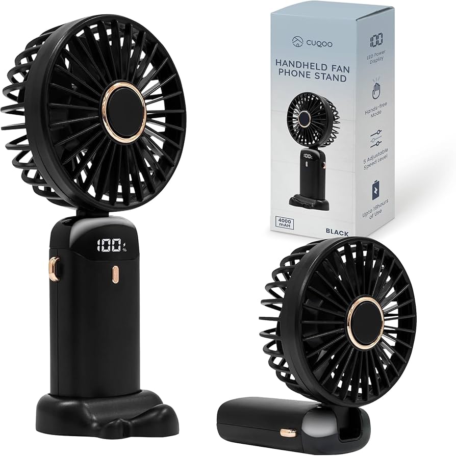 Portable & Foldable  USB Rechargeable   5 Modes   Electric Fan With Smart Led Digital Display &  Mobile Holder Stand