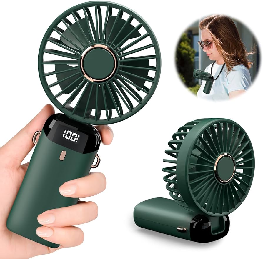 Portable & Foldable  USB Rechargeable   5 Modes   Electric Fan With Smart Led Digital Display &  Mobile Holder Stand