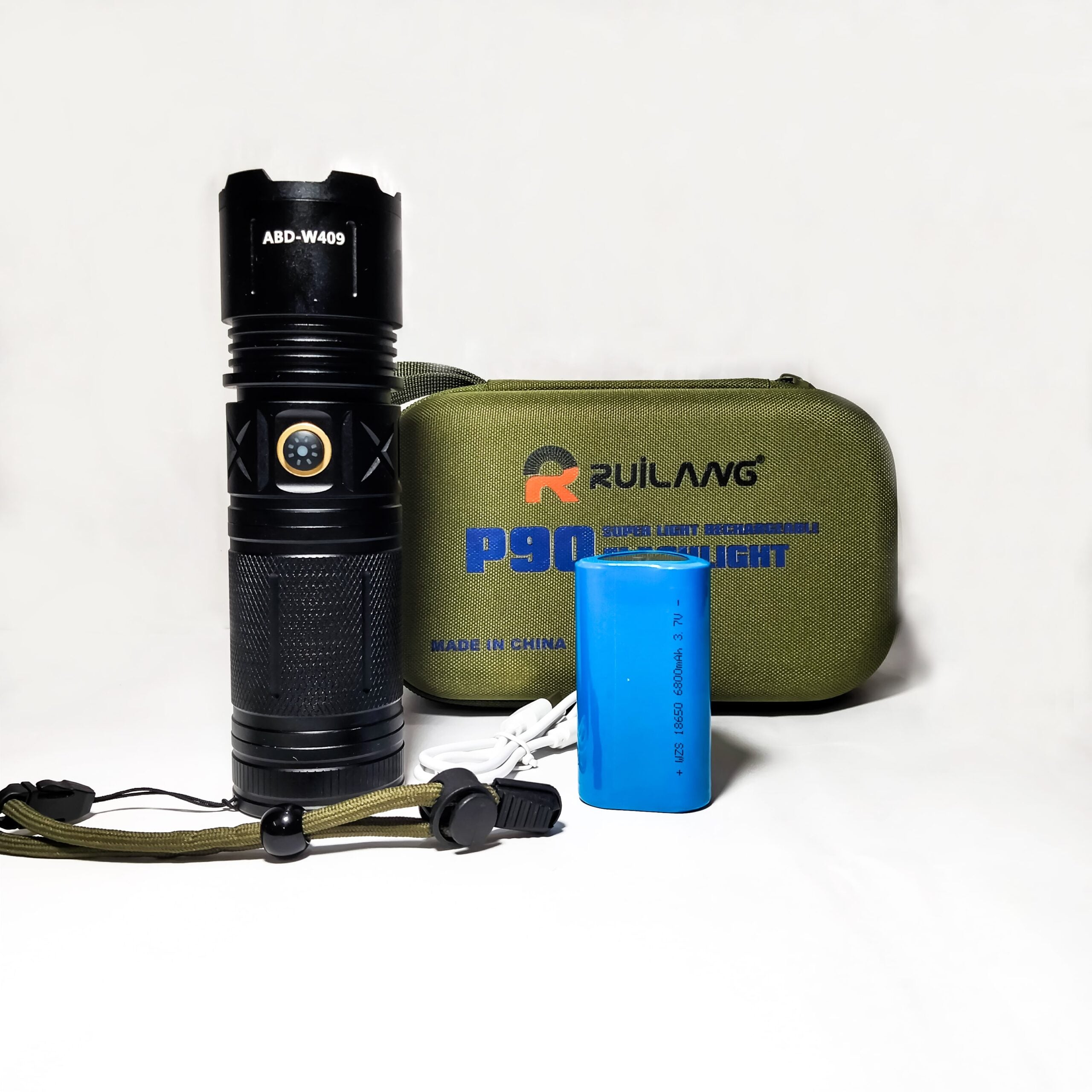 P90 LED Rechargeable Flashlight – High Lumens, 8800mAh Battery, Powerful Tactical Torch for Camping, Hiking & Emergency Use