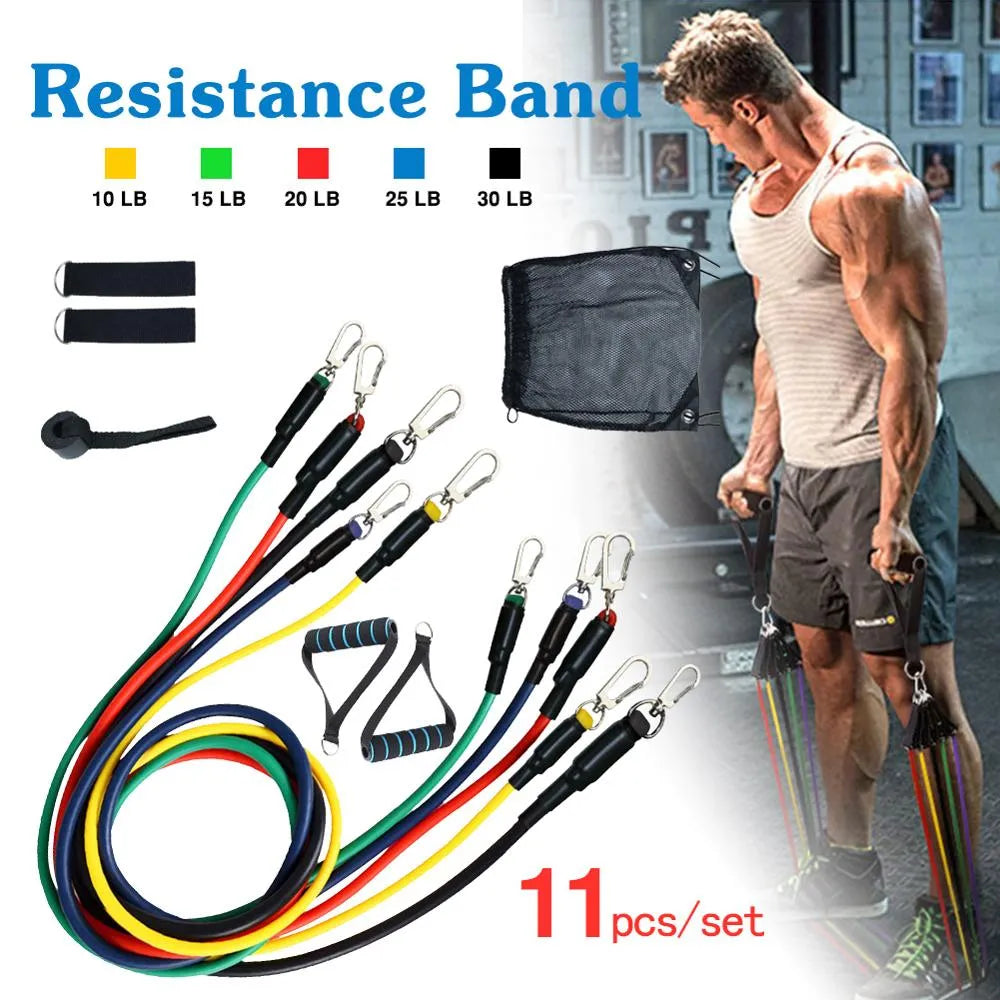 11Pcs Resistance Bands Set – Yoga Pilates Fitness Training Kit for Abs, Body Building & Home Workout