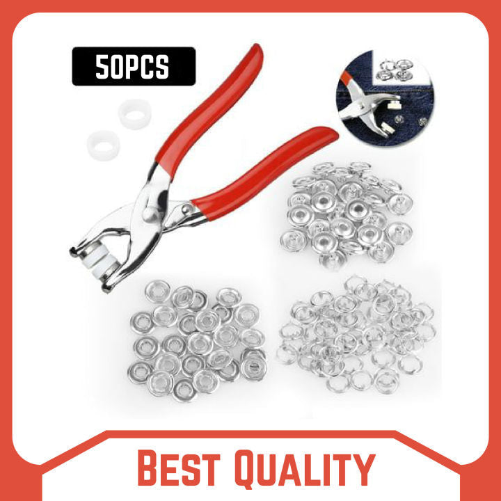 50 Pairs Metal Snap Buttons with Press Plier Set | 9.5mm Snap Fasteners Kit, DIY Sewing Tool for Clothes & Fabric