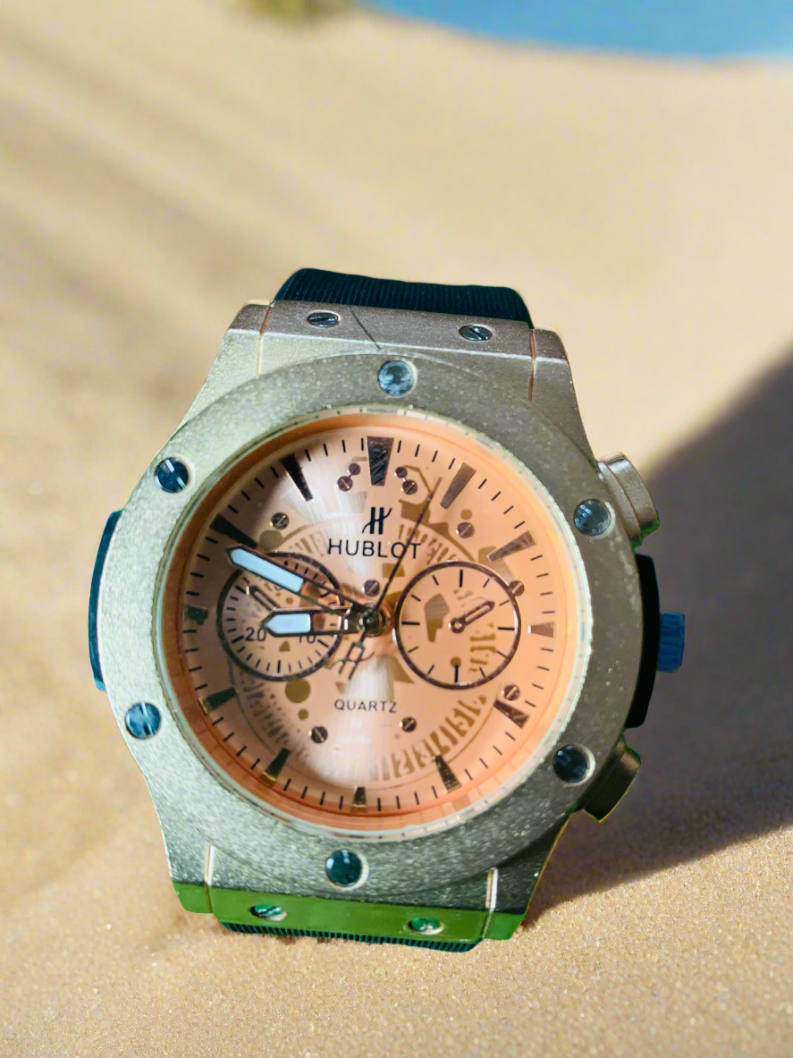 Hublot Men Stylish Wrist Watch in 3 Different Colors Rubber Strip, Stainless Dial with Box