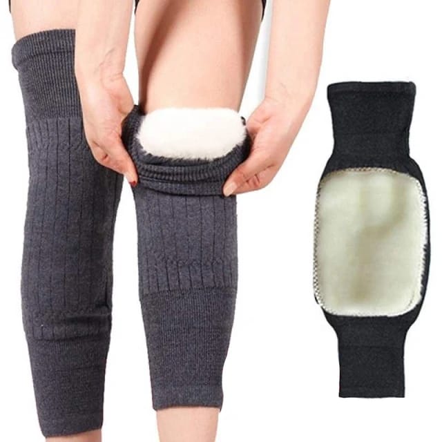 2 PCS Non-Slip Cashmere Wool Knee Pads Brace – Adjustable Leg Warmers with Strap for Men & Women