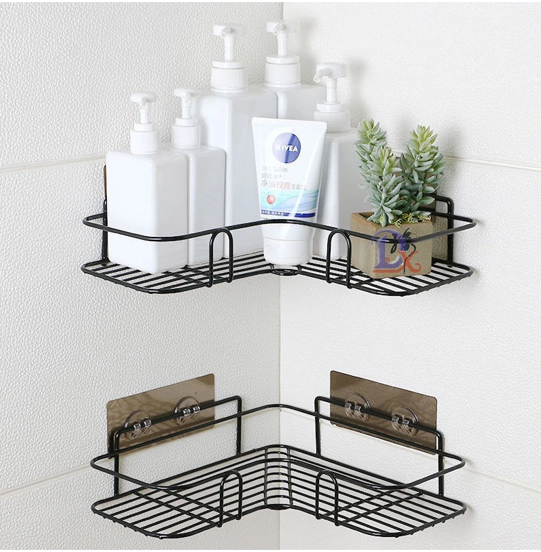 Wrought Iron Corner Shelf Organizer | Bathroom & Kitchen Wall Rack Storage for Accessories