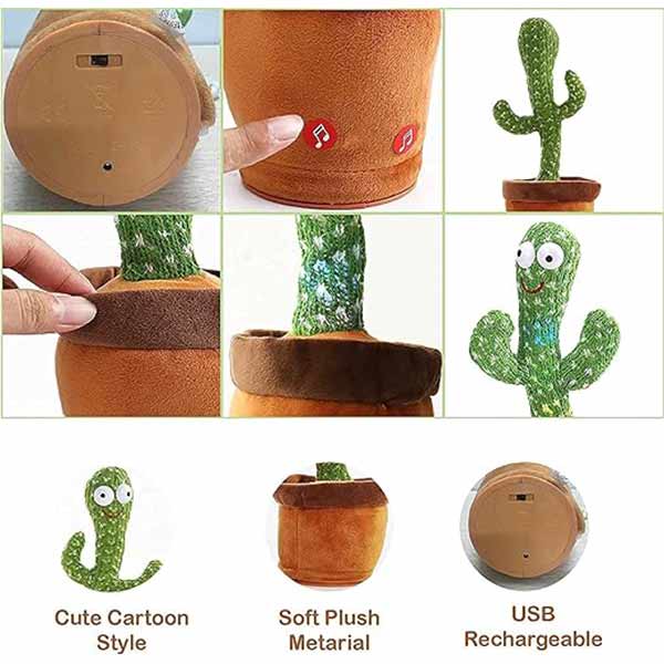 Dancing Cactus Toy | Talking & Recording | Rechargeable with LED Lights | High Quality Fun Toy for Kids