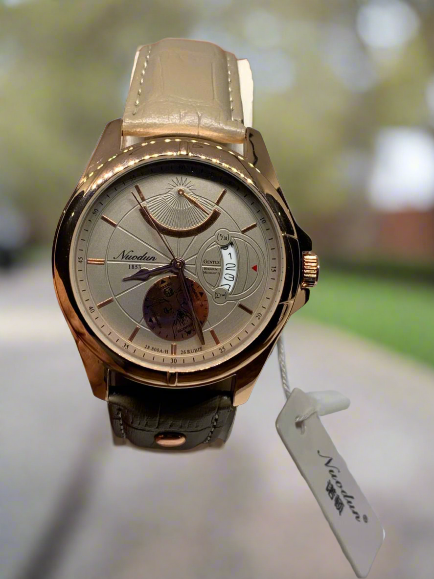 Nuodun 1853 Water Resistant Men Wrist Leather Strip Watch