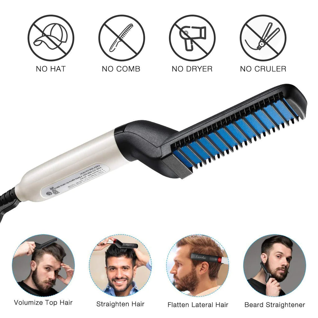 Men’s Ionic Beard Straightener | Electric Hot Comb Hair Styling Tool for Quick Beard & Hair Grooming