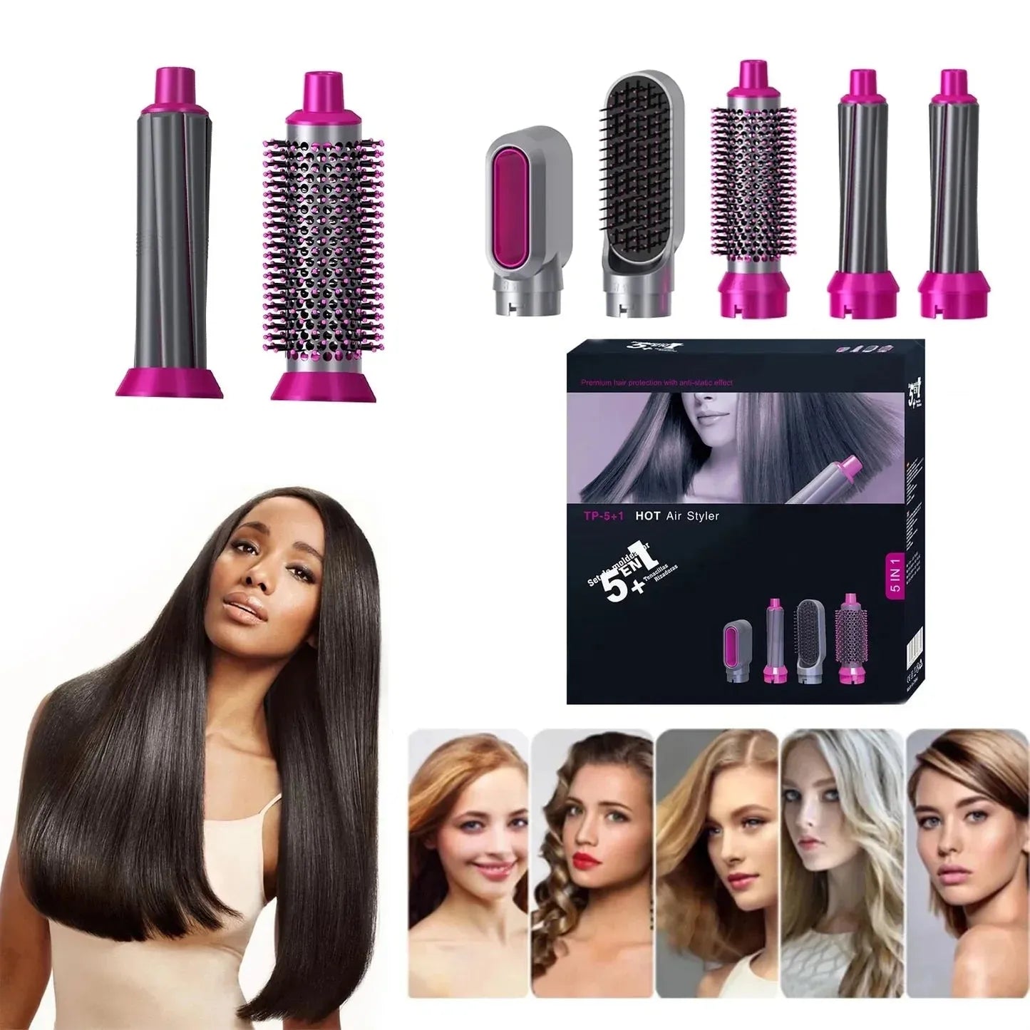 5 in 1 Hair Styler, 2025 New Updated Air Styler with Hot Air Brush, Air Curler, Hair Dryer, Straighteners,Wrapper (Purple Light)