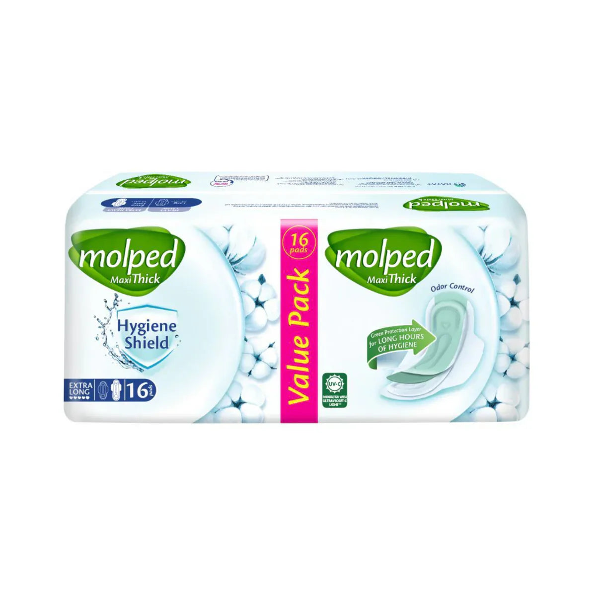 Molped Maxi Thick Hygiene Shield Long 18 Pads, Extra Long, 16 Pads, Value Pack
