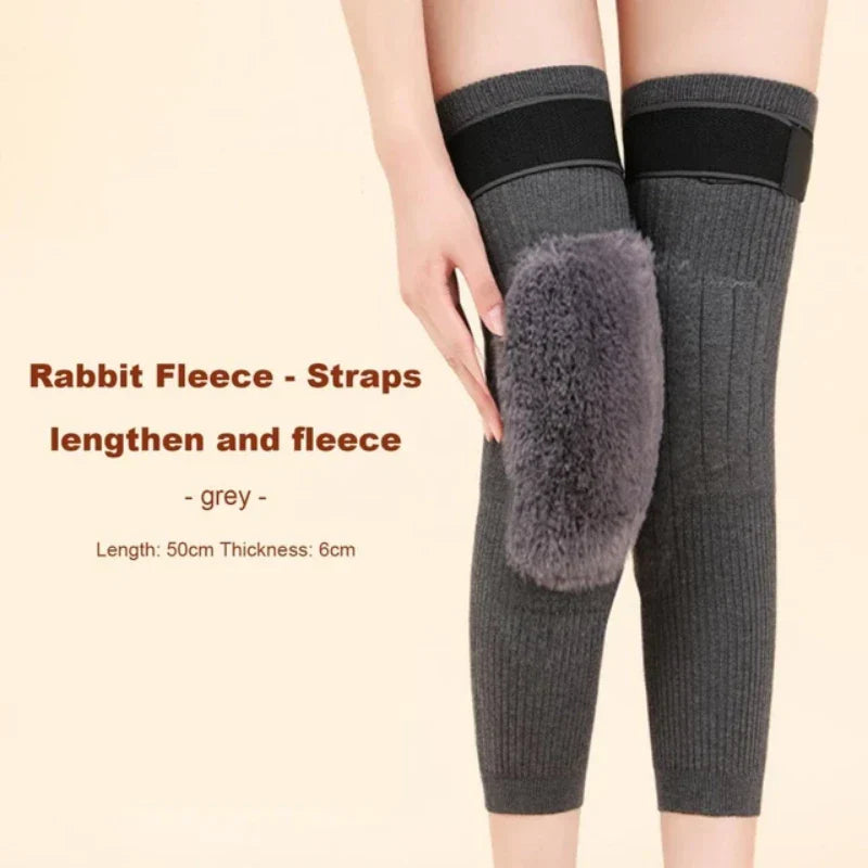 2 PCS Non-Slip Cashmere Wool Knee Pads Brace – Adjustable Leg Warmers with Strap for Men & Women