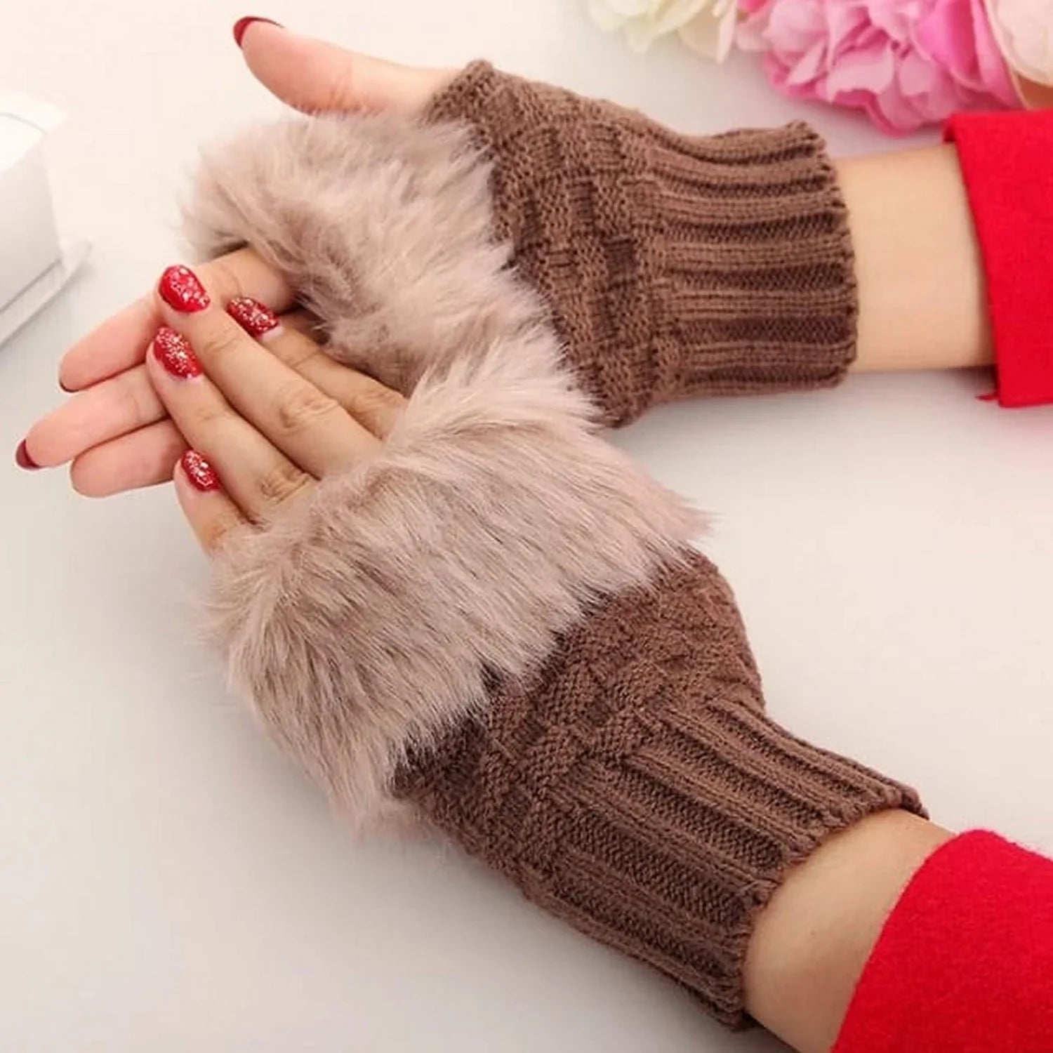 Women Winter Fingerless Cat Paw Gloves – Warm Soft Plush Mittens for Cycling, Camping & Running