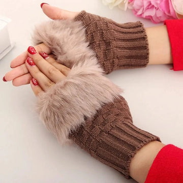 Women Winter Fingerless Cat Paw Gloves – Warm Soft Plush Mittens for Cycling, Camping & Running