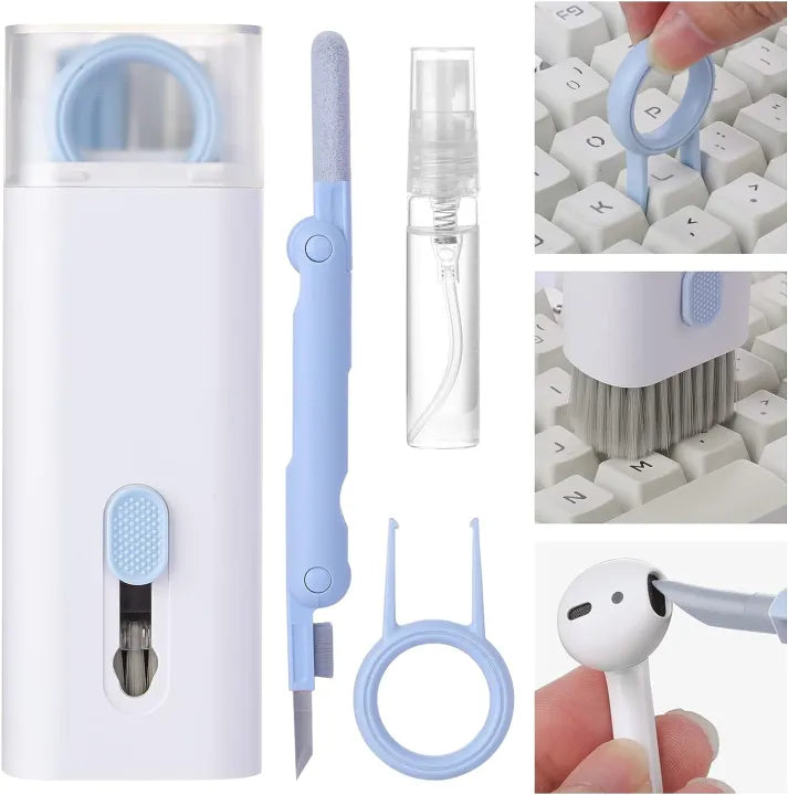 7 in 1 Keyboard & Earphone Cleaning Kit | Laptop, MacBook, Tablet & Screen Dust Brush with Airpod Cleaner Pen, Key Puller & Spray Bottle