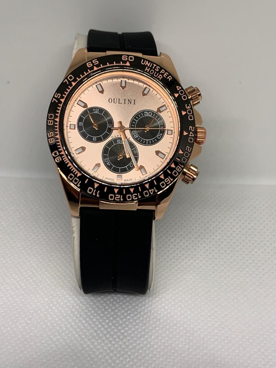 OULINI M595 Stainless Steel Water Resistant Stylish Black Robber Band Men Sports Wrist Watch