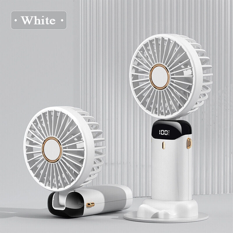 Portable & Foldable  USB Rechargeable   5 Modes   Electric Fan With Smart Led Digital Display &  Mobile Holder Stand