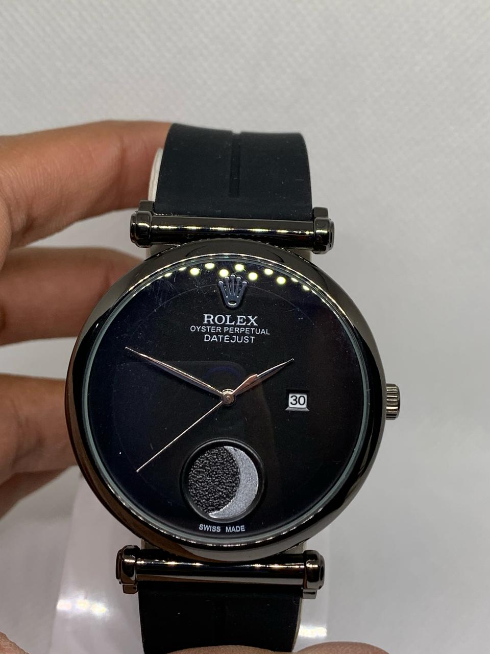 ROLEX 9070  OYSTER PERPETUAL DATE JUST Stainless Steel Water Resistant Black Rubber Band Wrist Watch with Functional Date