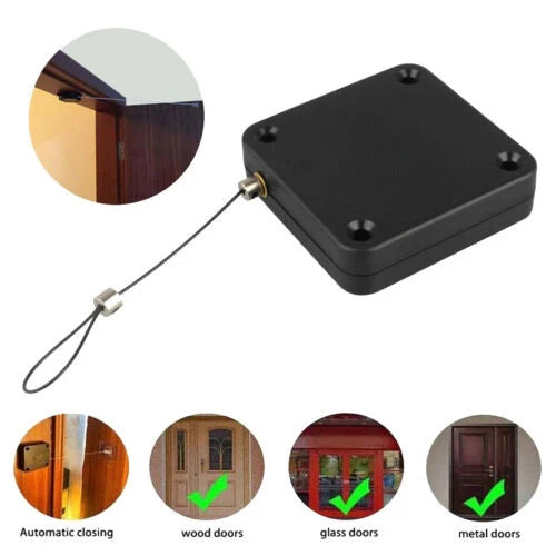 Automatic Door Closer Punch-Free – 800g Pull, 1.2m Wire Rope, Easy Install Sensor Door Closer for Home & Office (Black)